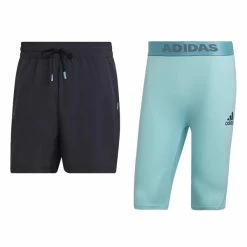 Best Sale ⭐ Cheap 👏 Adidas Men's Paris 2 In 1 Shorts Carbon Pulse Aqua 🥰 ✔️