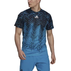 Best Sale ✔️ Cheap 🤩 Adidas Men's Freelift Primeblue Print Tee Black Sonic Aqua ✨ 🎁